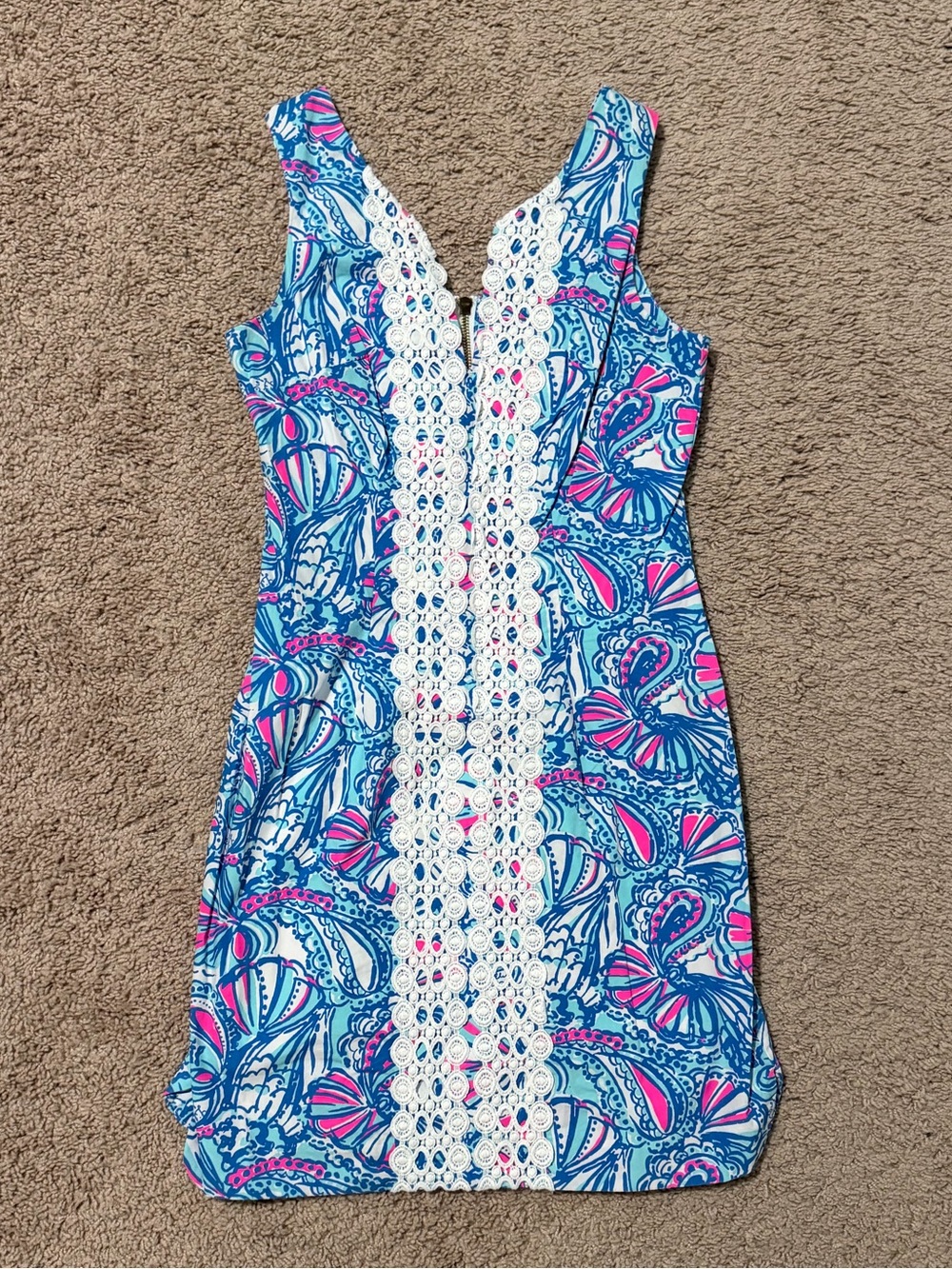 Lilly Pulitzer Blue Pink Paisley Crochet-Trim Dress